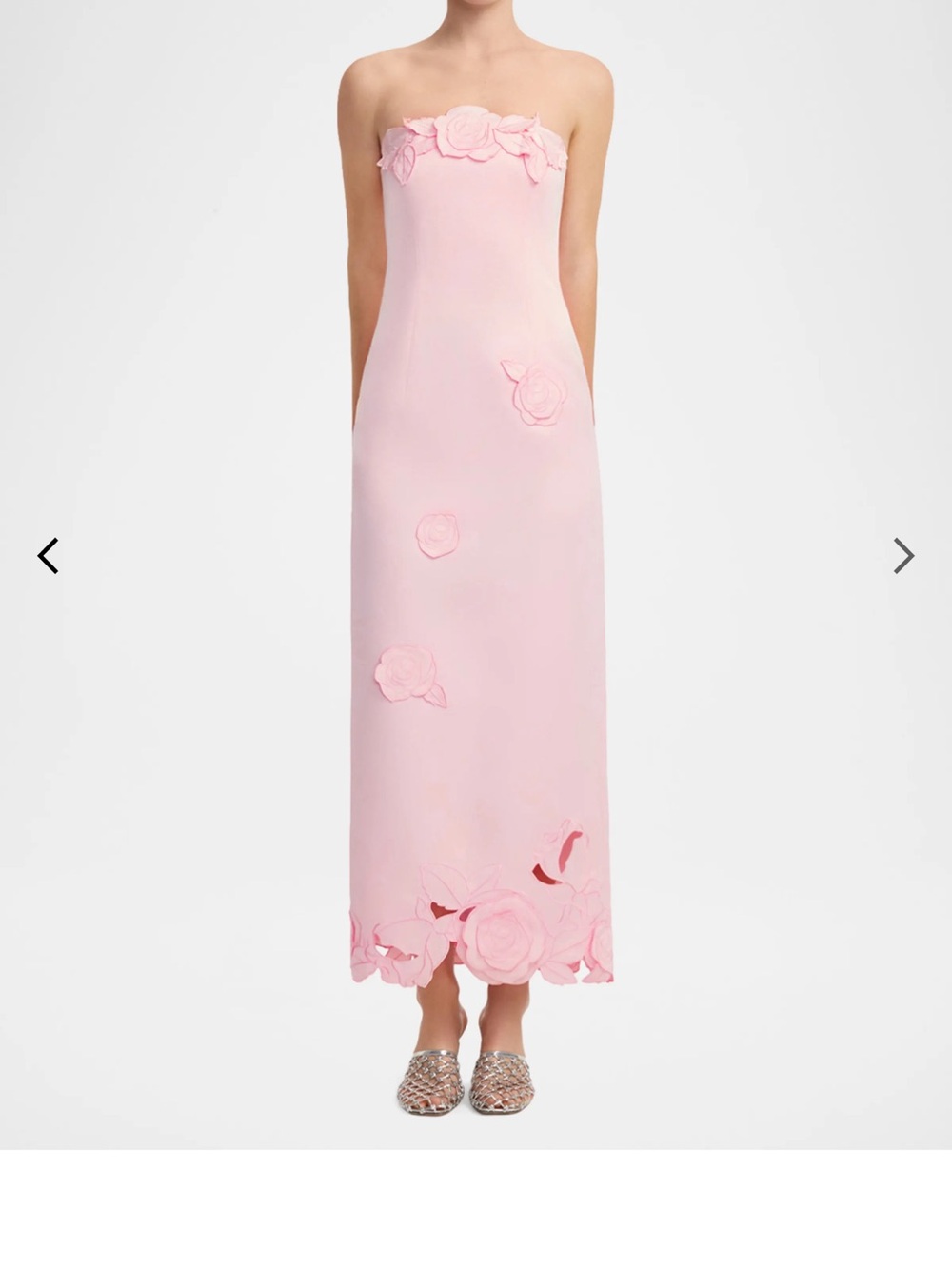 Leo Lin Strapless Pink Floral-Appliqué Column Gown